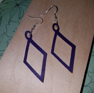 Purple leather diamond shape earrings